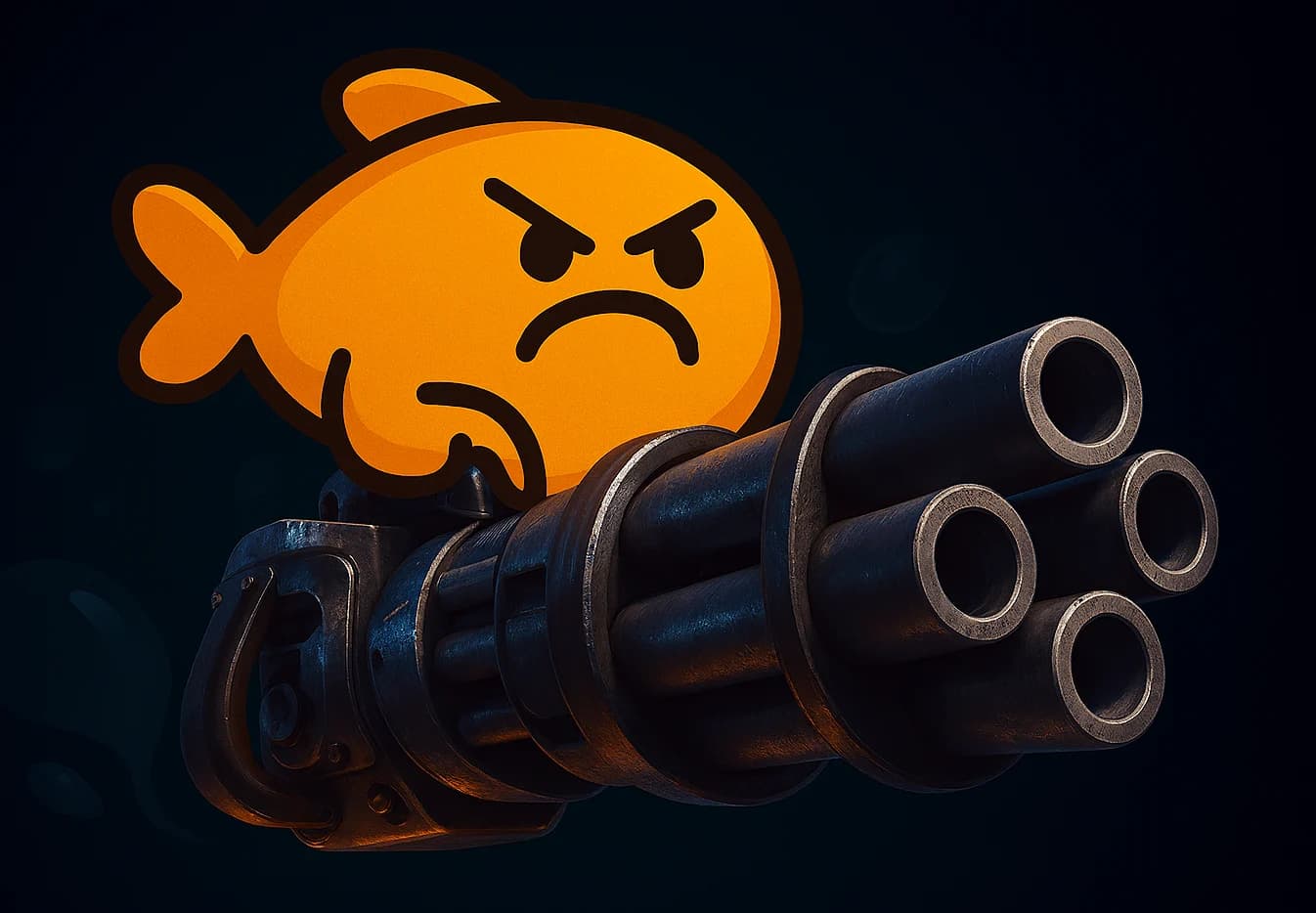 Angry fish character with Gatling